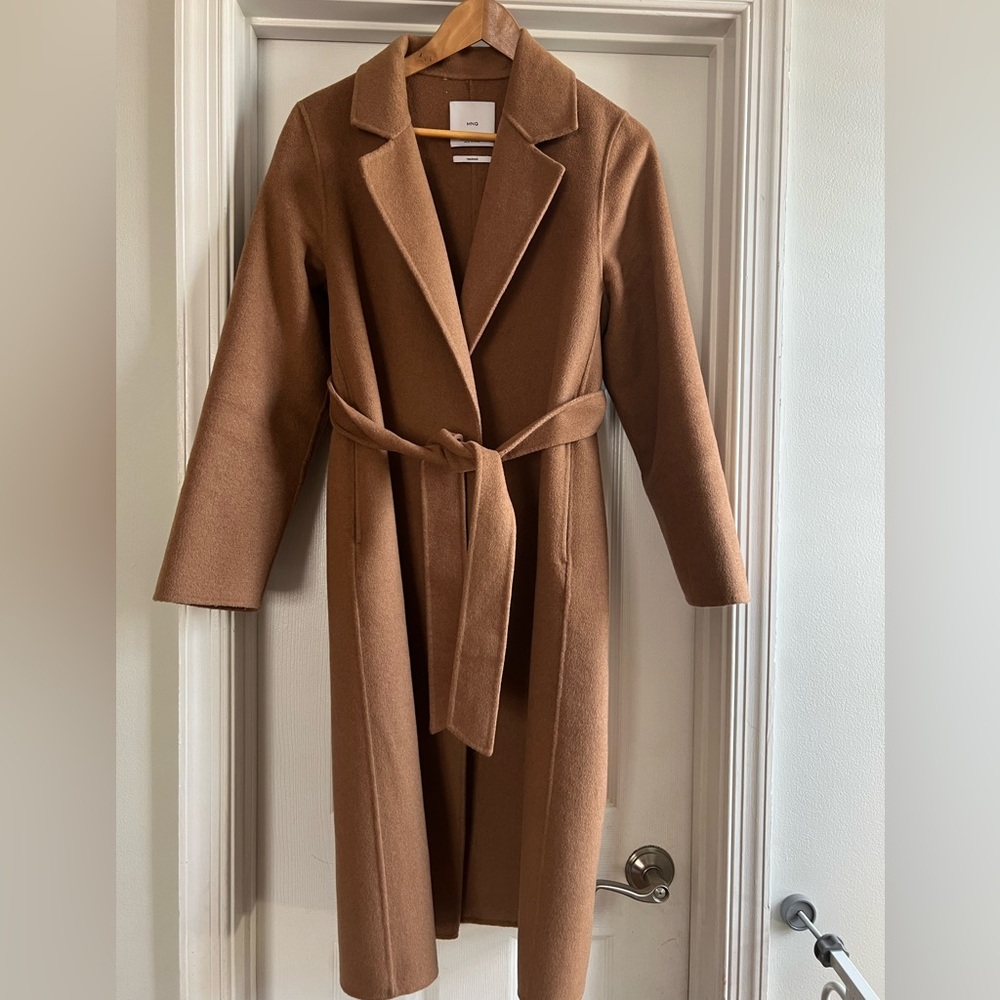 MANGO Camel Wrap Belted Long Coat